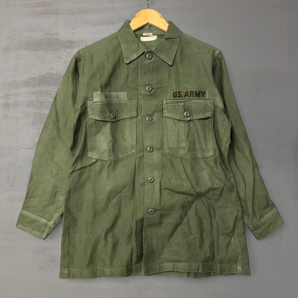 US Army Utility Shirt Green OG-107 Vintage Military Field Jacket 15.5x31